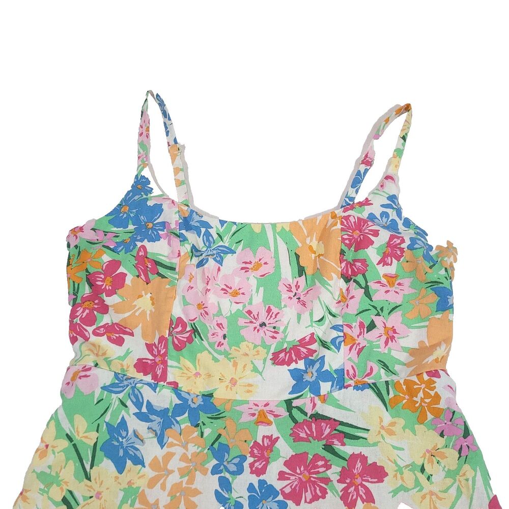 Floral Hawaiian linen sun Dress old navy XL Round Neck Smocked‎ Stretch Pockets - Picture 5 of 14